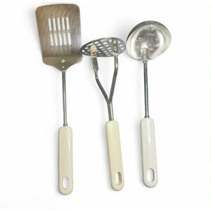 Vtg Kitchen Utensil Set 3 Piece Spatula Masher Ladle